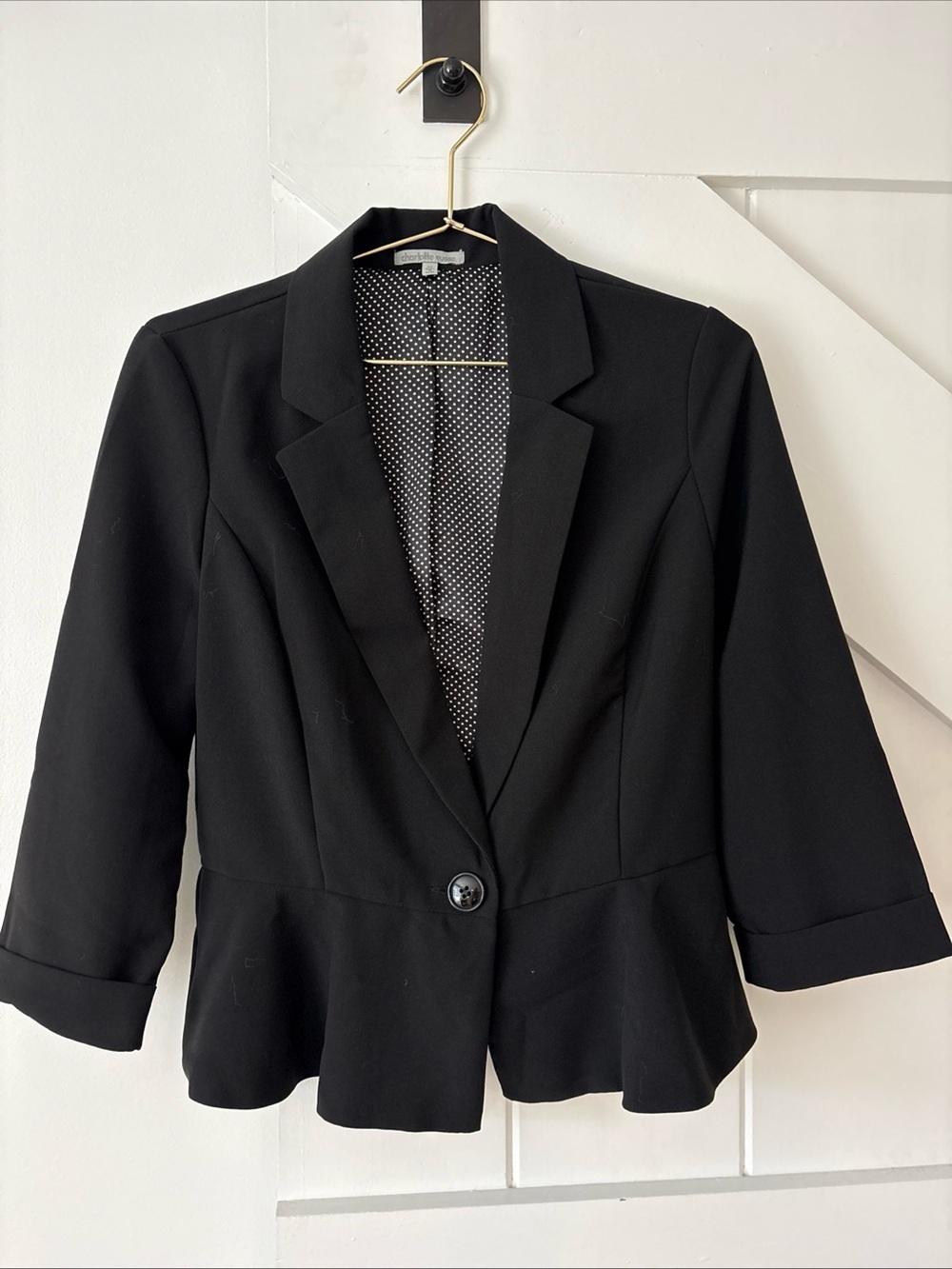Charlotte Russe Womens Single Breasted Blazer Jacket Medium Black Ruffle Y2K